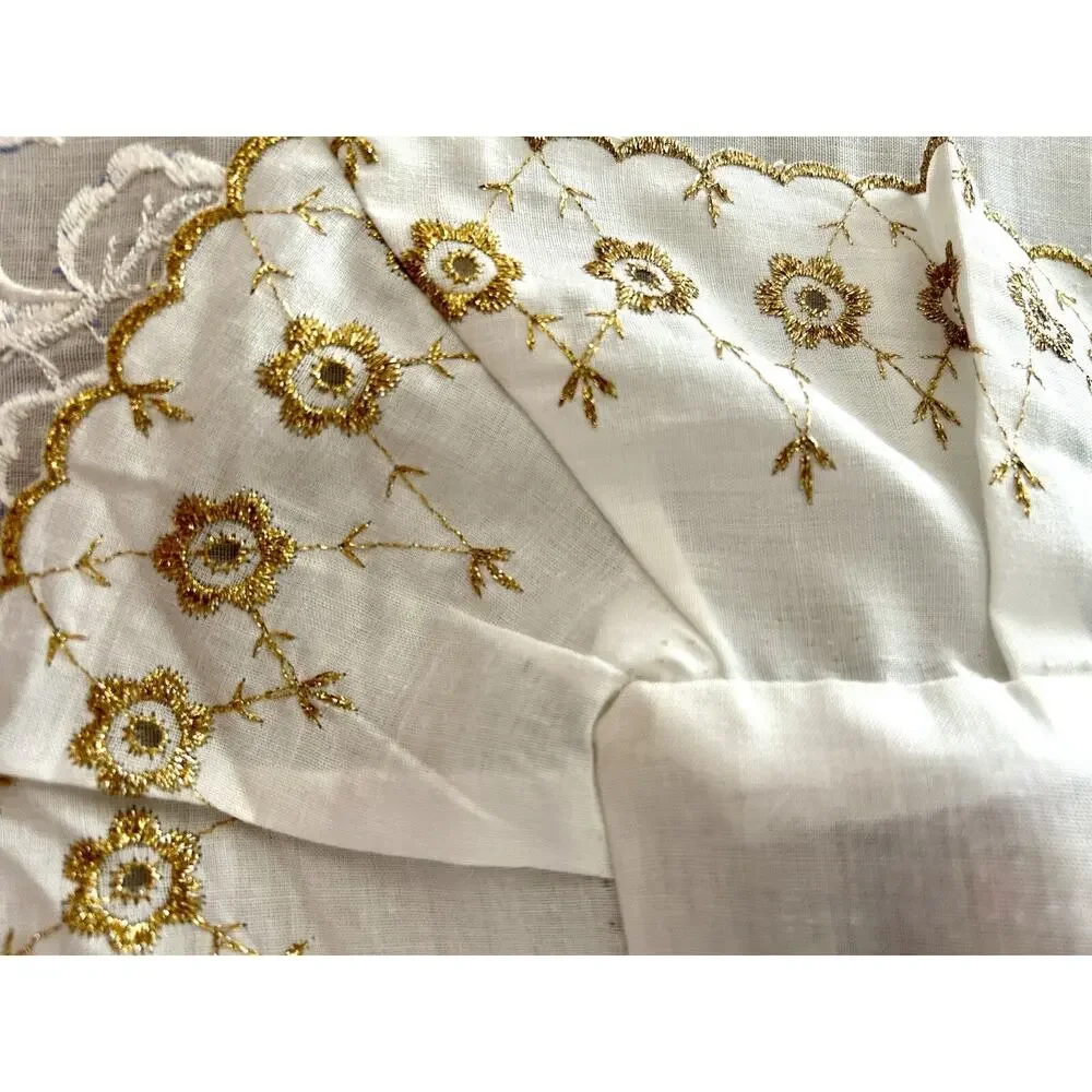 Antique Cotton Bed & Pillow Cover Gold Lace Embroidered 78 X 86 Bed Sheet Duvet